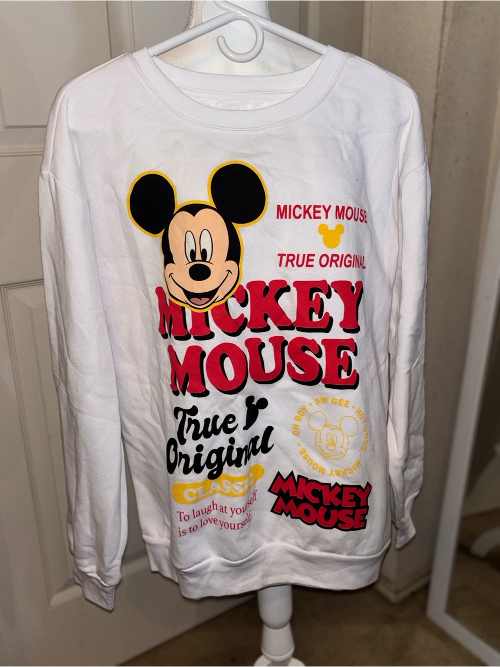 Disney White Sweatshirt with Red, Black & Yellow Mickey Graphic